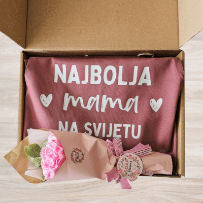 Poklon paket za mamu - Pregača + mirisni cvijet od sapuna