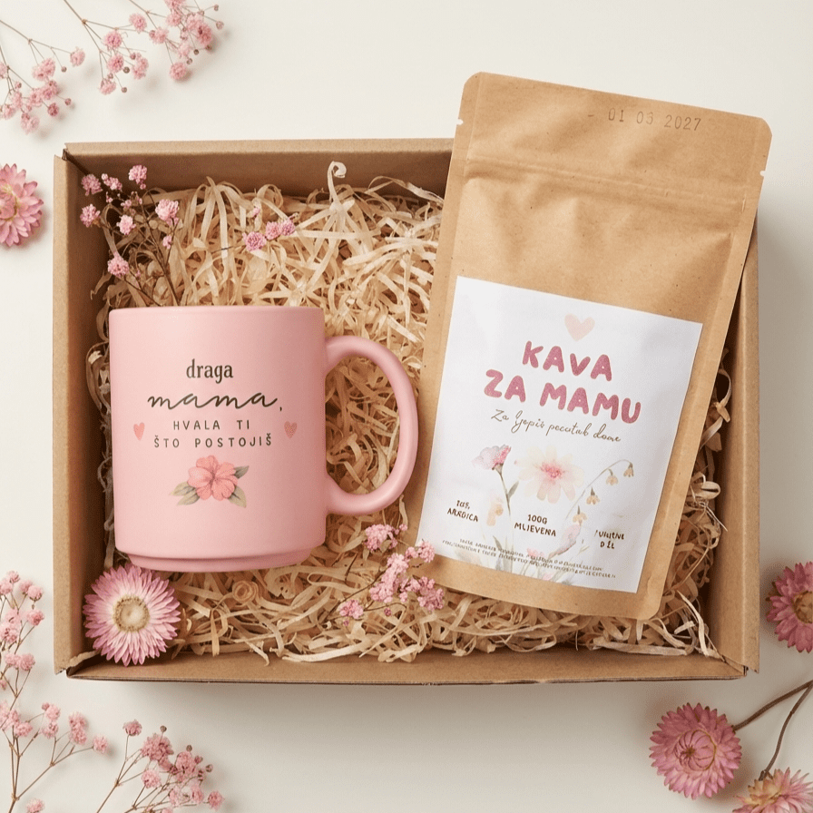 Poklon paket za Majčin dan – personalizirana šalica i kava za mamu