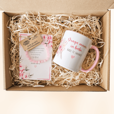Poklon paket – šalica + narukvica rose quartz