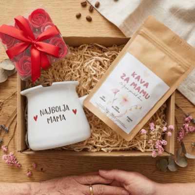 Poklon paket za mamu – džezva + kava + ruže od sapuna